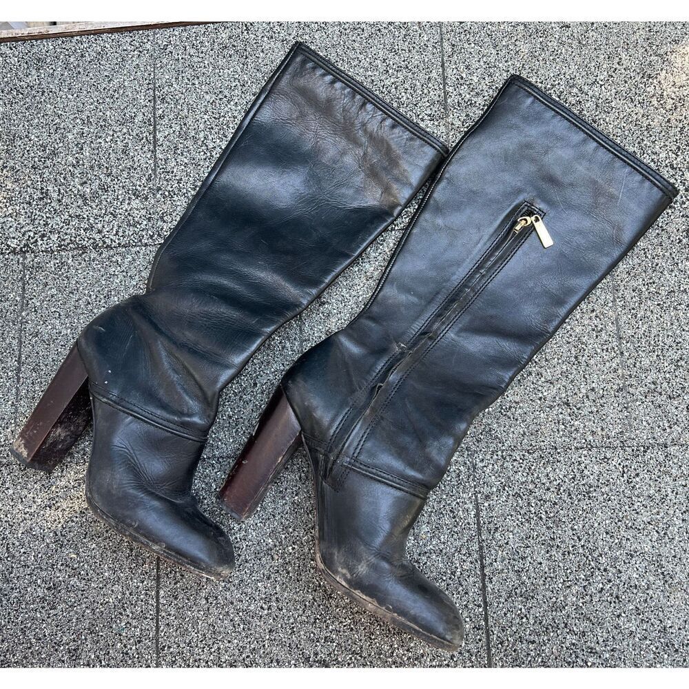 Womens Elizabeth and James E-Creed $495 Knee Boots 8.5B Black Leather Heel Shoes